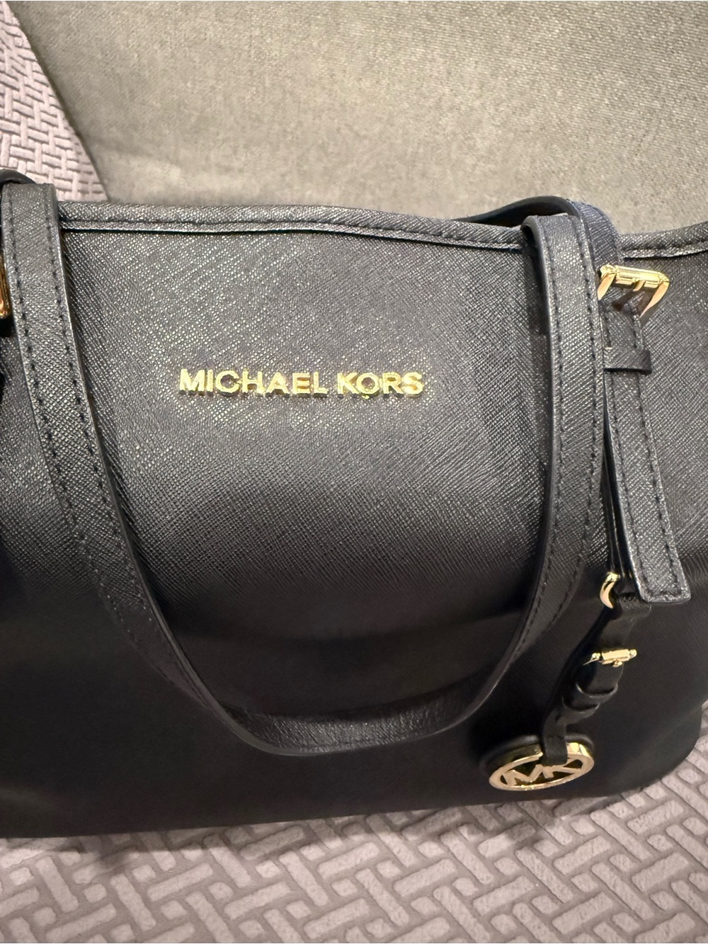 Michael Kors Black Saffiano Leather Tote with Gold Hardware